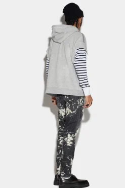 Black Bleached Studs Wash Relax Long Crotch Jeans
