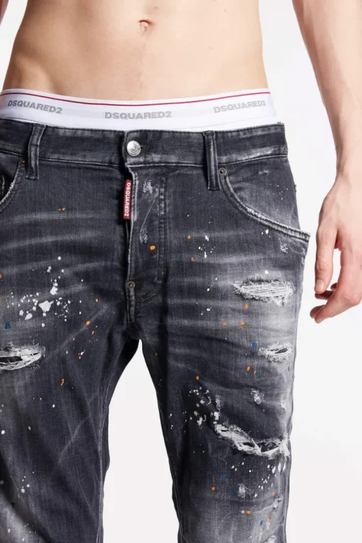 Black Orange Spots Wash Skater Jeans