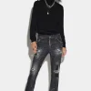 Black Ripped Leather Patch Wash Cool Girl Cropped Jeans