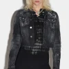 Black Ripped Wash Mix Check Jean Jacket