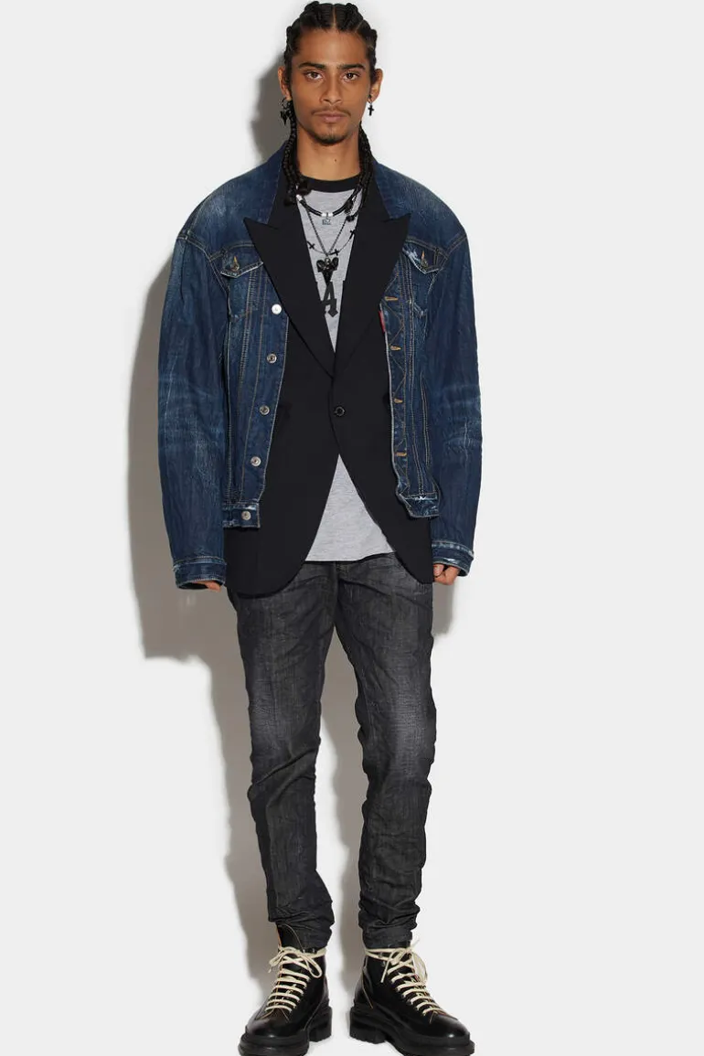 Dark Semplice Wash Layered Mix Blazer