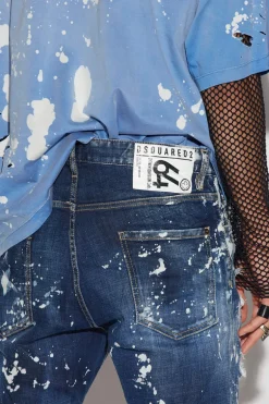 Medium Acid Broken Wash Relax Long Crotch Jeans